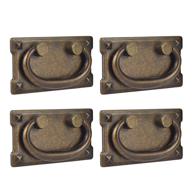 Furniture Hardware Antique - 4 Stuks Vintage Antieke Bronzen Lade