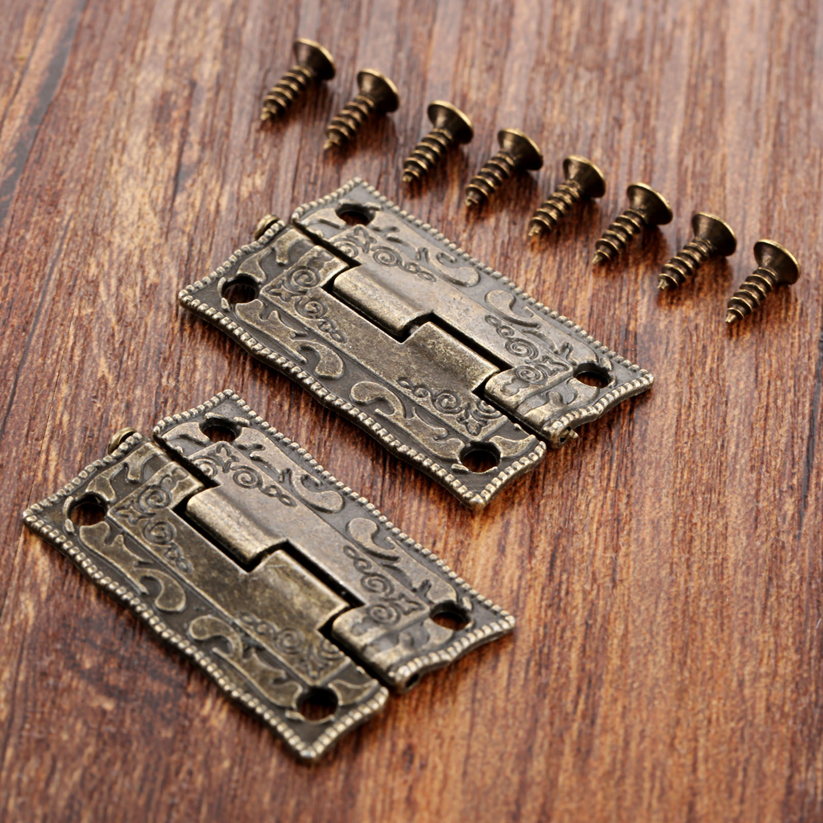 Furniture Hardware Antique - 2 Stuks Antieke Bronzen Scharnieren Kastdeur